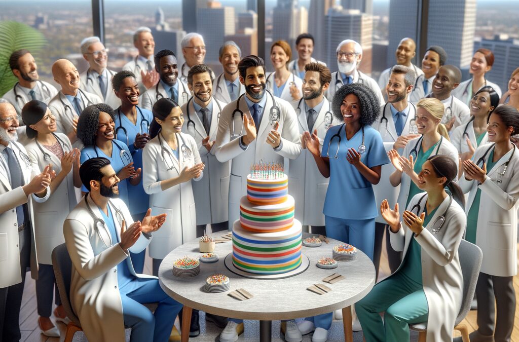 Celebrating Medical Milestone with Cake at OSF HealthCare in Rockford